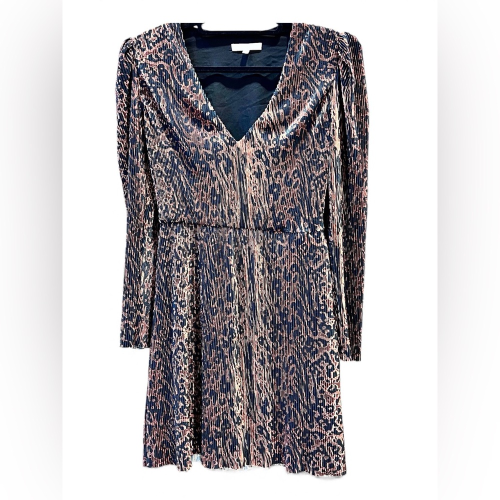 WAYF Elegant Metallic Pleated Print Mini Dress – XS, NWOT